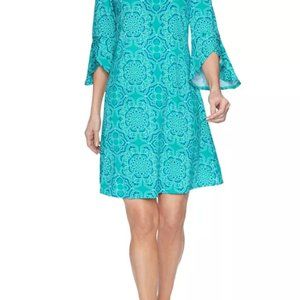 NWT! Ruby Rd Flared Dress Blue Medallion ~ PS